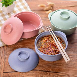 Creative Anti-Slip Wheat Aroma Noodle Bowl with Lid, Student