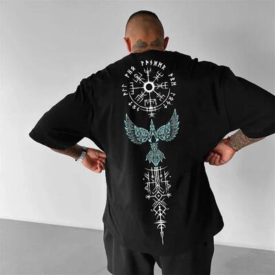 Shirt Casual Mens Viking Raven Vegvisir Graphic T-Shirt,