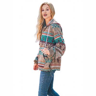 Shirt Womens Casual Aztec Half Zip Hoodies Sweatshirt