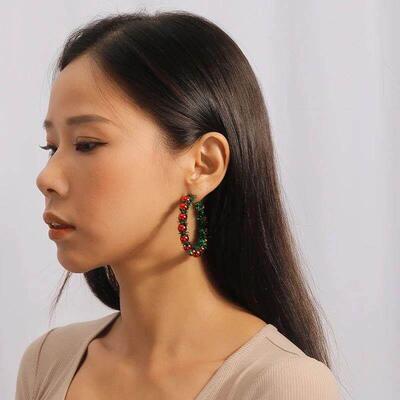 Fashion Merry Christmas Wreath Circle Hoop Earrings for Wome