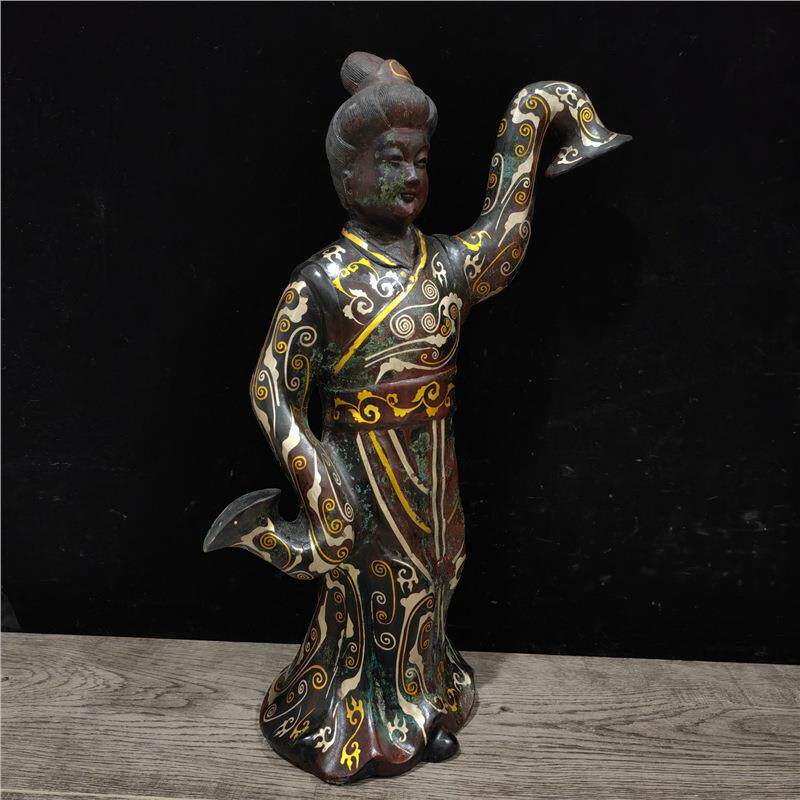 西汉时期错金银侍女像青铜人物造像博物馆古玩收藏青铜器摆件摆放