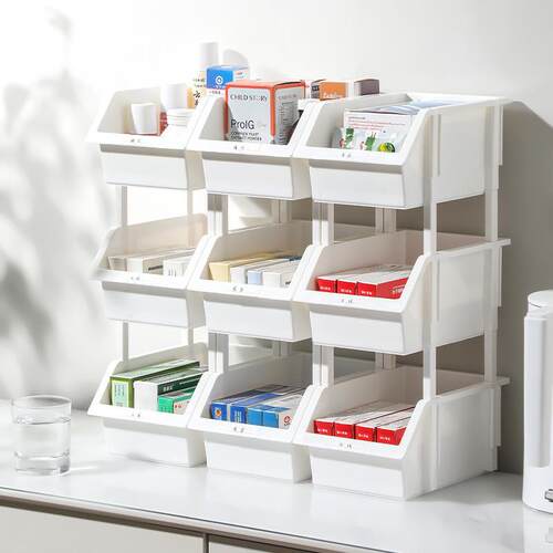 Desktop Stackable Storage Boxes with Label Classification, S