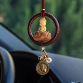 高档十二肖本命年生紫檀木汽车内件后挂视镜桃木莲花吊小佛高档车