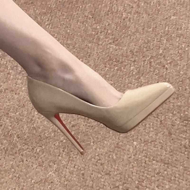 红底裸色高跟鞋女细跟2025新款防水台不累脚单鞋女气质尖头工作鞋