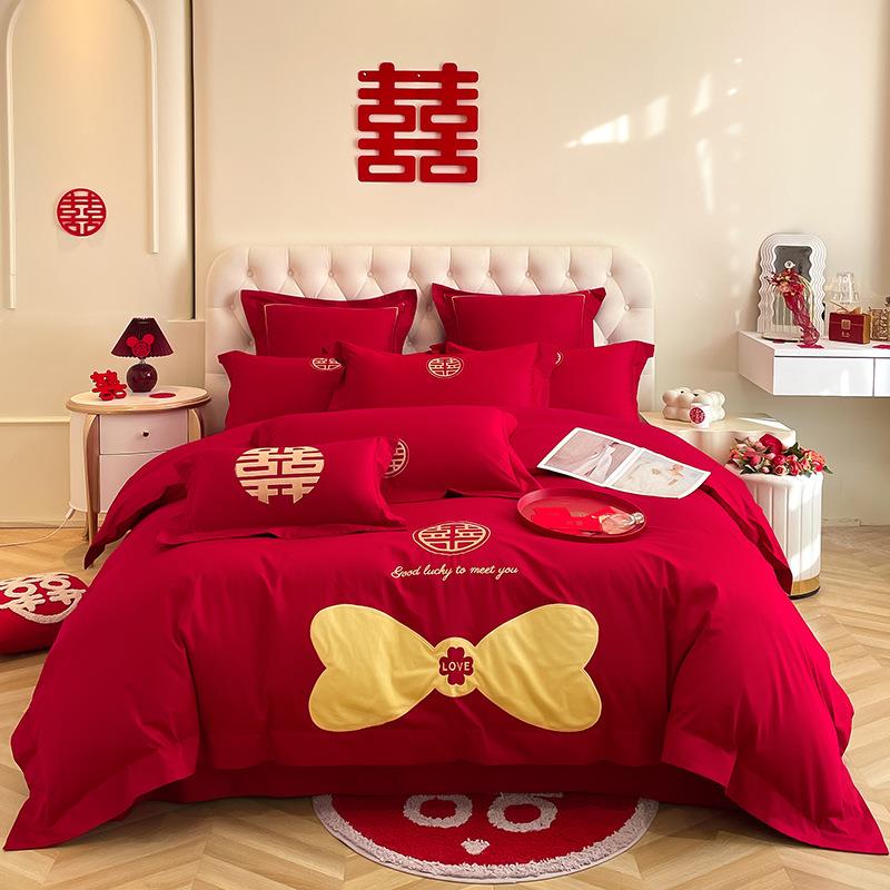婚庆四件套婚嫁新婚床品刺绣被套红色结婚礼婚房婚床喜庆中式套件