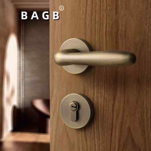 BAGB门锁室内卧室房门锁家用通用型门把手静音青古铜分体实木门锁