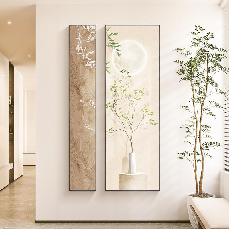 北欧风格入户玄关装饰画竖版过道挂画现代简约走廊尽头壁画绿植