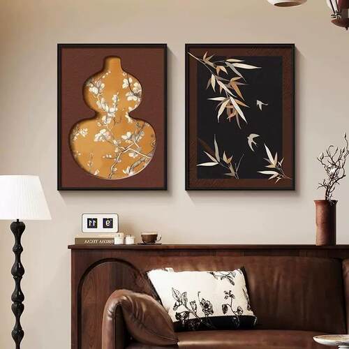 奶油厅风餐厅装两联HLT-462画新款花卉肌理油画饭厅餐桌墙壁客饰