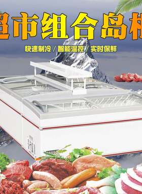 商用大容量冷冻水饺丸子组合冷柜卧式海鲜岛柜超市组合岛柜