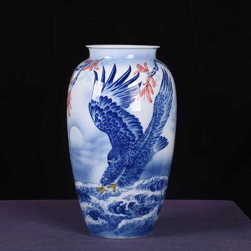 陶瓷花瓶 中国红描金牡丹花瓶大号鱼尾瓶 陶瓷工艺品家居装饰摆件