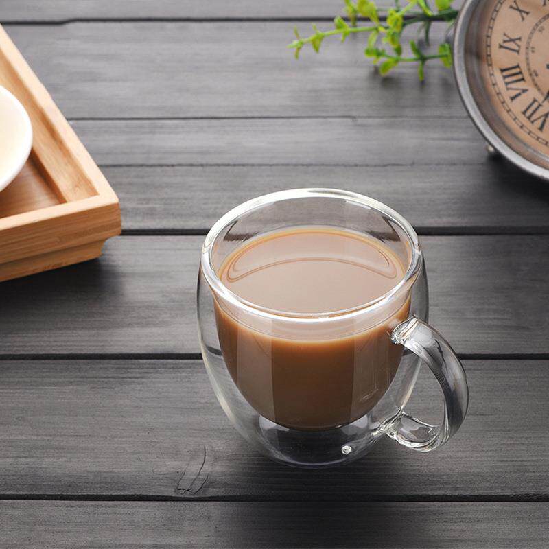 新款直销日式双层咖啡杯耐热玻璃带把手水杯办公室茶杯家用喝水杯