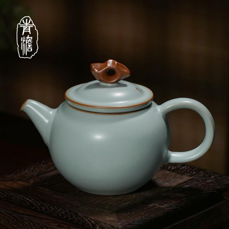 手工汝窑茶壶单壶家用景德镇仿古陶瓷礼品汝瓷茶具瓷器开片冰裂釉