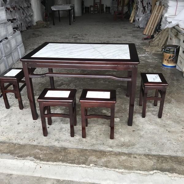 仿实木餐桌椅组合古大理石八仙桌中式快餐烧腊甜品兰州拉面餐桌椅