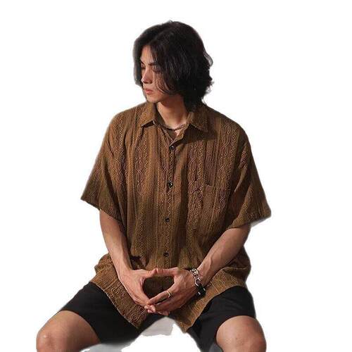 Men's Summer Casual Vacation Knit Texture Embossed Solid Col