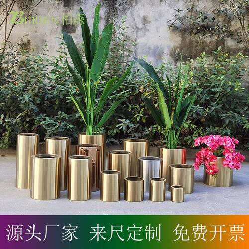 桌面花瓶 小圆筒 圆形 台面 香槟金 样板 女装店 陈列 植物套盆