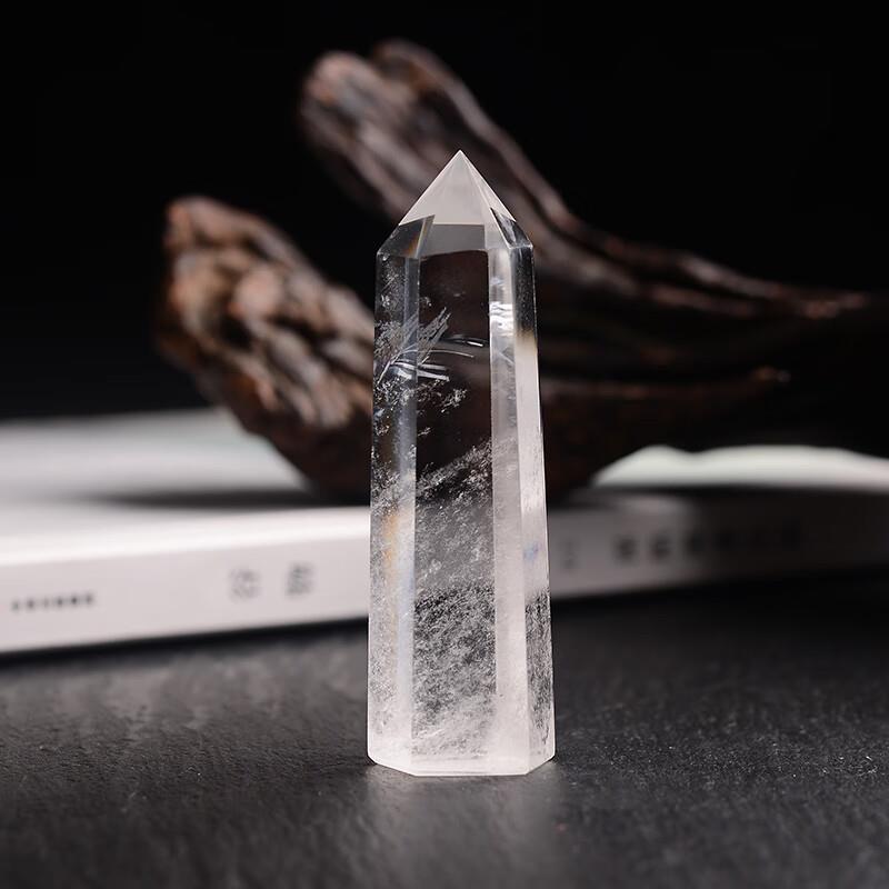 天然白水晶六棱柱摆设天然水晶矿石白水晶小摆件创意形单尖水晶柱