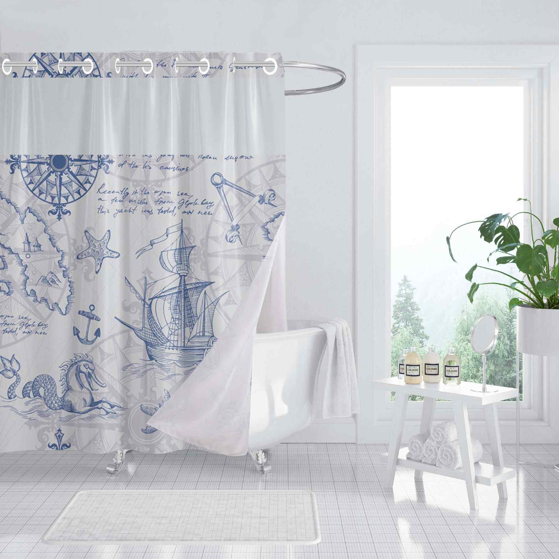 24年帘双层印花浴帘干湿分离开口浴JEO大扣隔断l帘防防霉浴室涤水