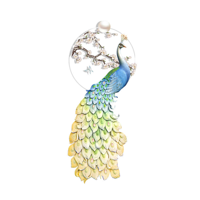 新中式孔雀玄关装饰画轻奢入户带led 灯发光壁画客厅走廊过道挂画图片