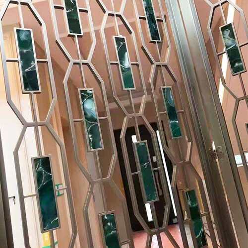 不锈钢镶翡翠绿屏风隔断拉丝灰钢哑光艺术源头生产厂家轻奢