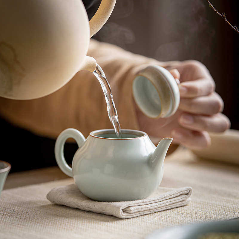 汝窑茶壶陶瓷茶具小茶壶开片汝瓷功夫茶具茶壶单壶梨壶云隐造物,餐饮具,茶壶,淘宝优惠券,粉丝福利购,淘宝优惠卷