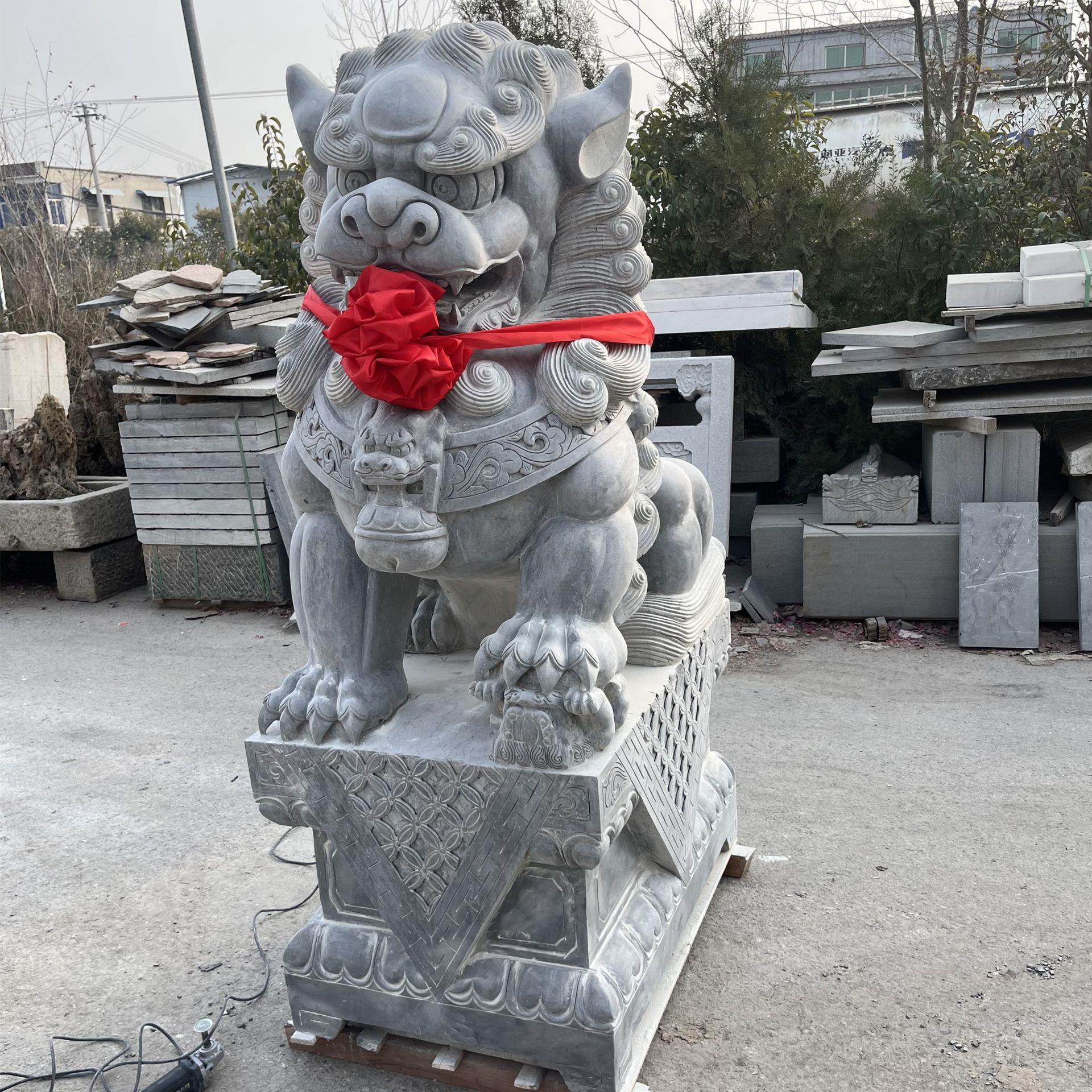 广场公园古建景区石雕狮子 别墅庭院门口摆件石雕一对青石狮子