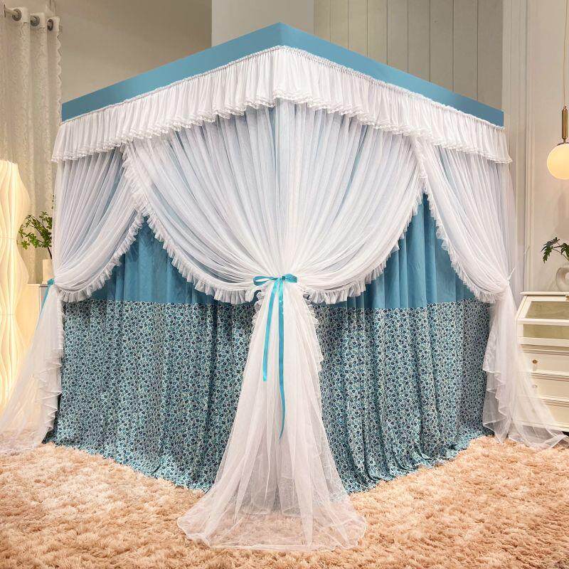 韩式碎花遮光落地蚊帐宫廷方顶蚊帐床帘床幔防蚊罩支架杆加粗加厚