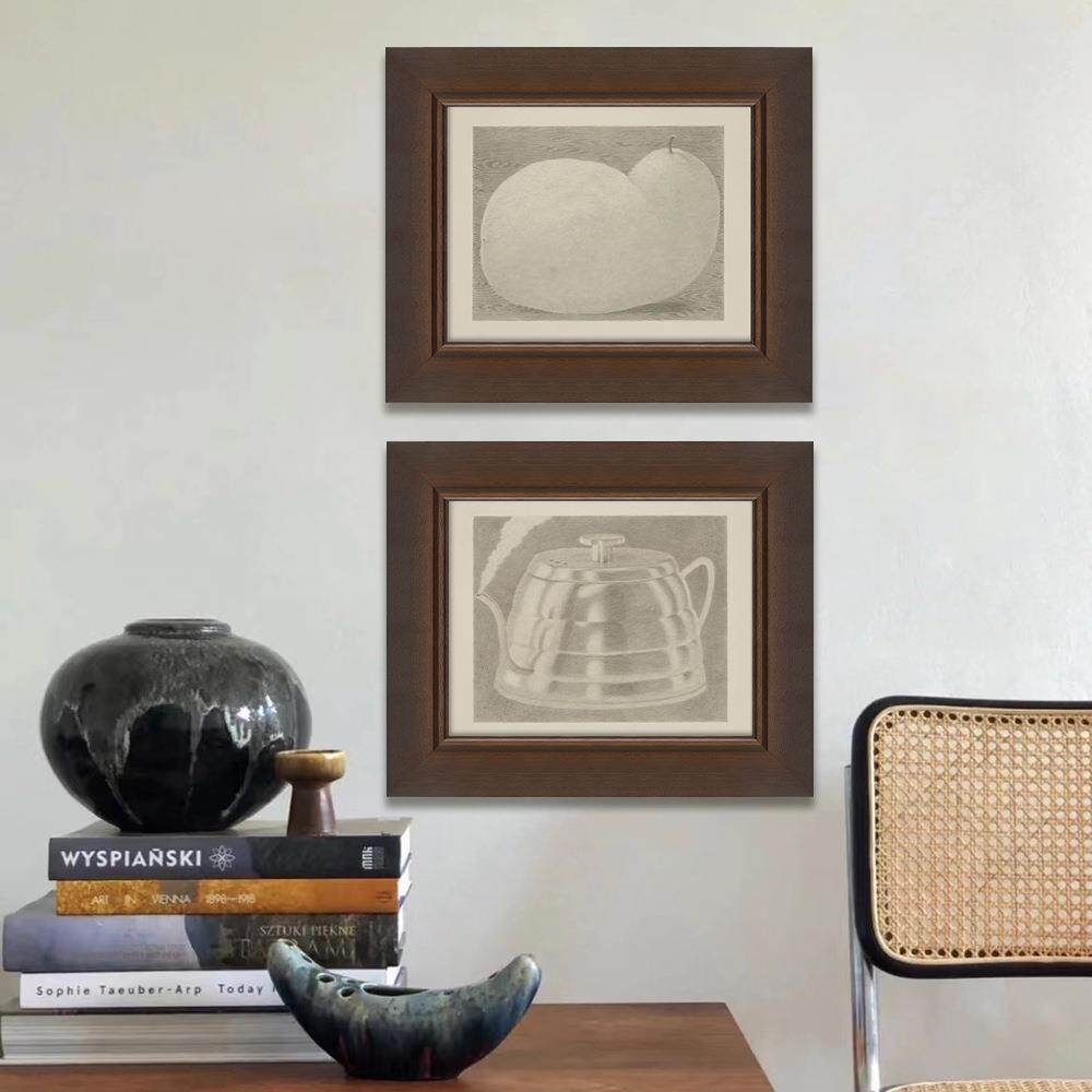 中古风组画客厅卧室现代装饰画「胖梨&多喝开水」高级餐厅壁画
