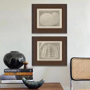 中古风组画客厅卧室现代装饰画「胖梨&多喝开水」高级餐厅壁画