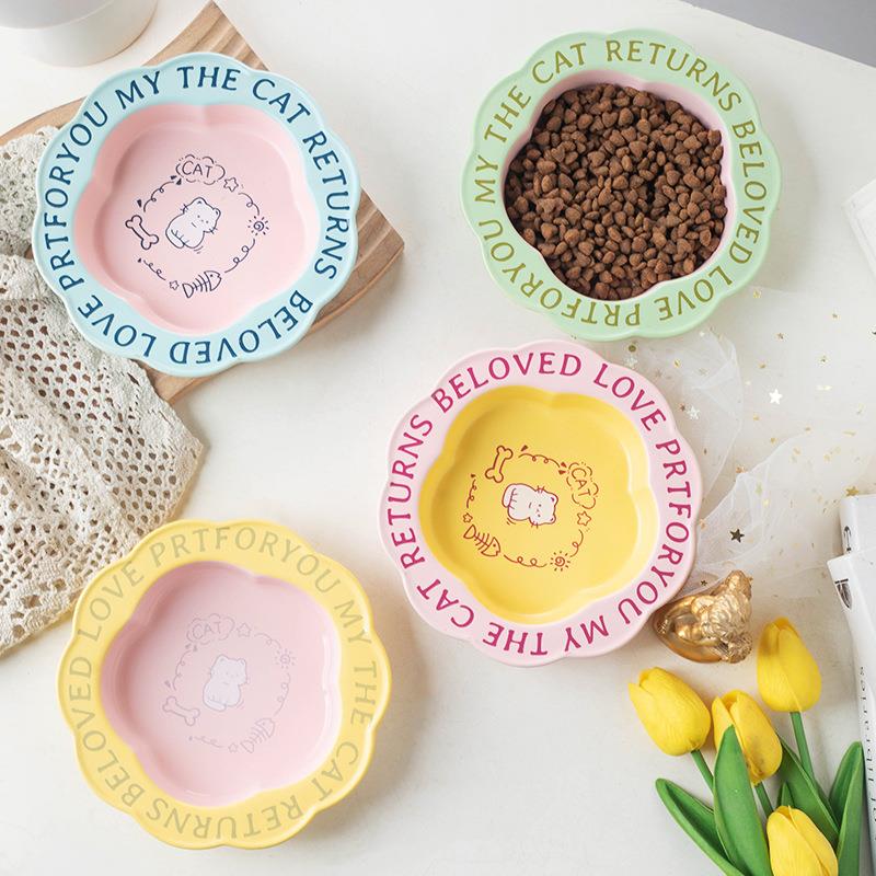 猫碗陶瓷防打翻猫食盆宽口高脚碗猫水碗罐头冻干粮碗宠物猫咪用品