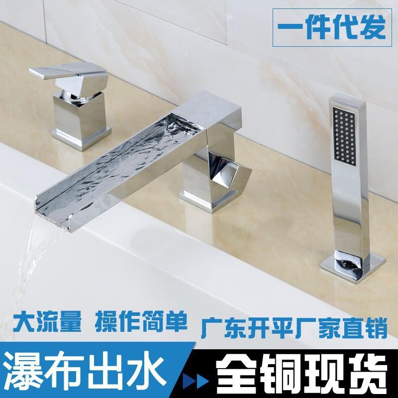 工厂直销 瀑布式三孔浴缸龙头缸边旋转冷热水浴盆龙头