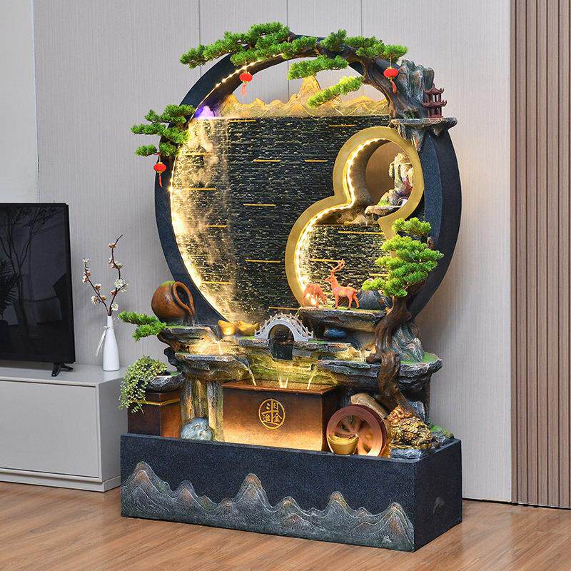 水幕墙流水墙屏风假山喷泉水景墙公司背景墙循环流水瀑布造景摆件