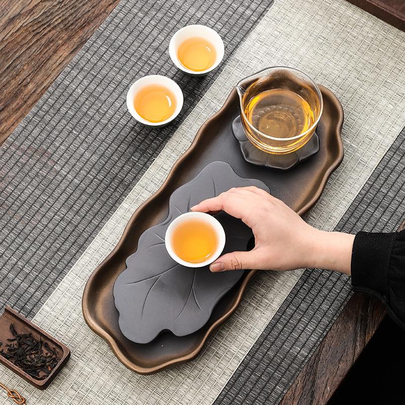 陶瓷茶盘大号家用创意中式窑变干泡茶台功夫茶具带排水泡茶盘壶承