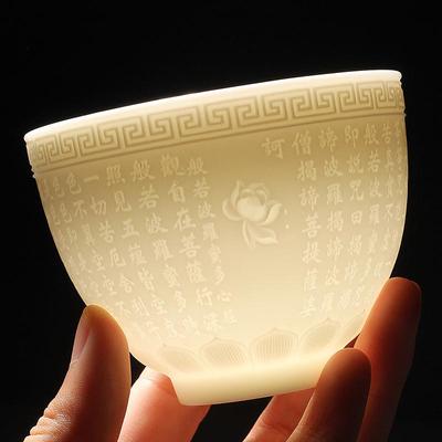 陶瓷品茗杯茶道杯泡心经功夫茶杯茶具建盏主人杯般若杯羊脂玉瓷杯