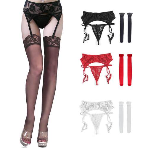 Sexy Stocking Lace Soft Top Thigh-Highs Stockings + Suspende