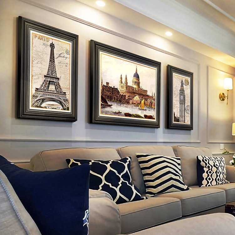 美式客厅装饰画沙发背景墙挂画复古名画油画欧式建筑壁画法式墙画,家居饰品,现代装饰画,淘宝优惠券,粉丝福利购,淘宝优惠卷