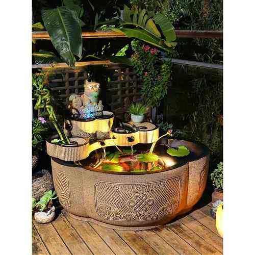 庭院生财圆形泉鱼池摆流FKB水件中式户外循环布水喷水景造景D&