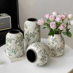 田园客厅水培摆件繁花感风装饰品批发创意高级陶瓷复古插花花瓶
