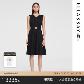 ellassay歌力思2024夏季奥黛丽赫本经典，小黑裙连衣裙女y047