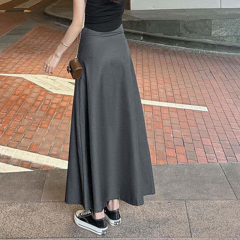 灰色垂感西装半身裙显瘦长裙女夏薄款黑色高腰长版裙子百搭A字裙