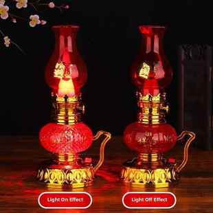 LED神台油灯红色电子老爷灯家用插电电池油灯供佛财神灯拜神油灯