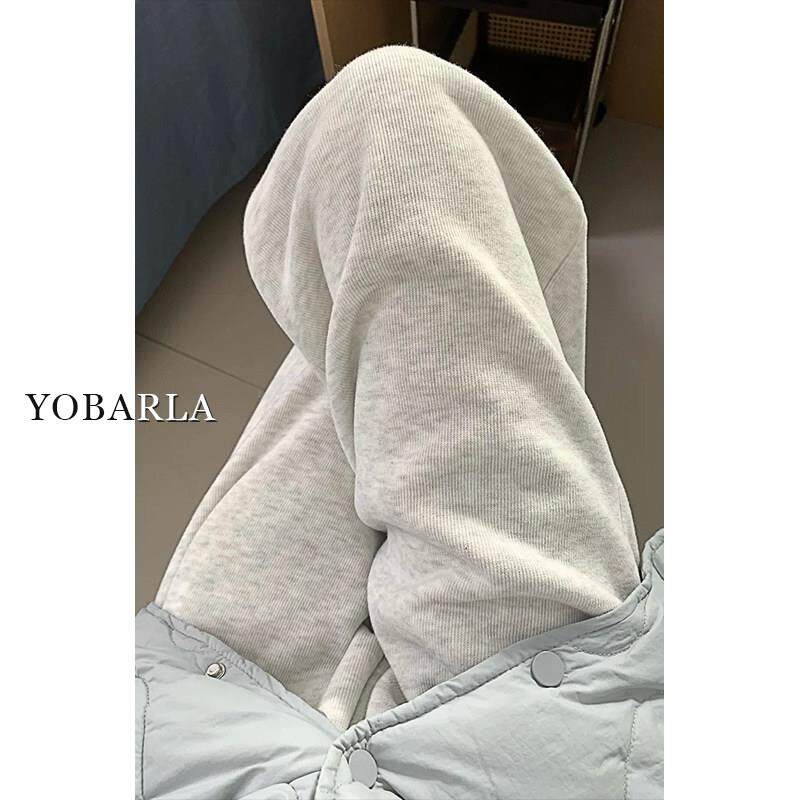 韩国雪花灰直筒休闲裤女大码冬季加绒宽松显瘦松弛感运动阔腿卫裤