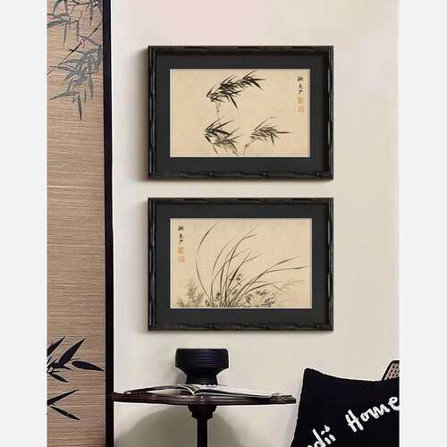 墨竹幽兰法式复古中国风客厅装饰画东方禅意新中式卧室挂画A208