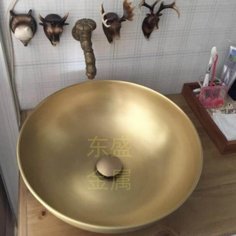 黄铜洗手盆家用东盛品牌圆形欧式复古艺术台上盆紫铜做旧色台盆