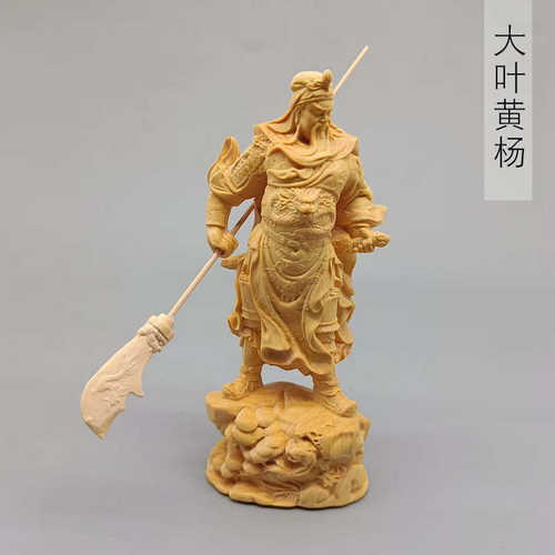 大叶黄杨木雕刻披风关公款摆件规格120×52×36书桌摆饰工艺厂家
