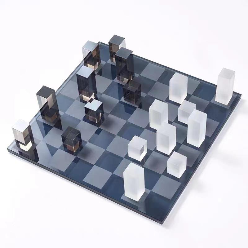 现代简约创意磨砂电镀水晶棋盘轻奢软装饰品摆件客厅售楼处摆设