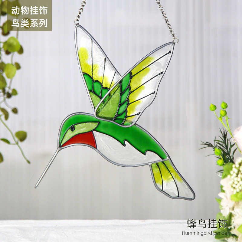 玻璃彩绘蜂鸟挂饰窗饰挂件户外园庭蜂鸟挂件厂家批发热卖款