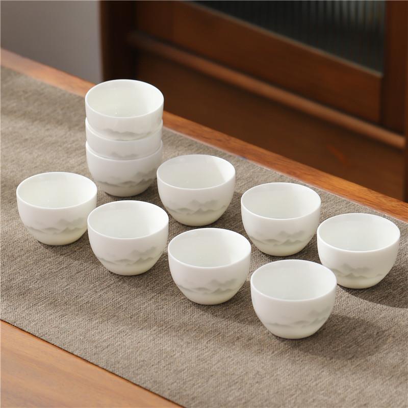 羊脂玉瓷茶杯套装6祇家用待客功夫小茶杯陶瓷白瓷喝茶品茗杯10祇