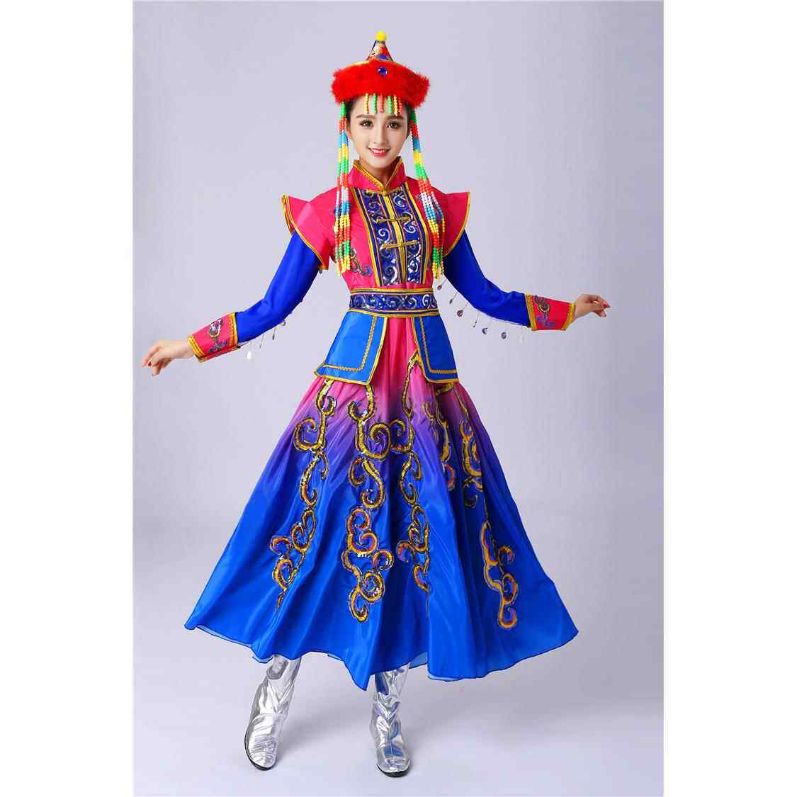 高档新款蒙古族演出服装女成服人内蒙古台舞蹈服民族蒙古袍演表群