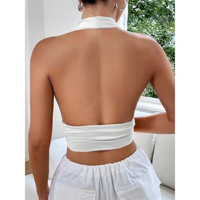 Solid Color Grunge Punk Backless Halter Top Women Summer