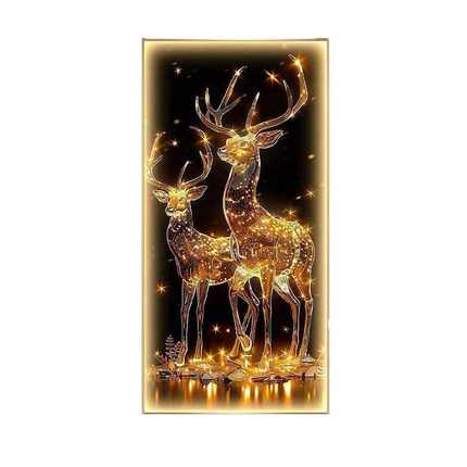 福发画奢装饰画轻客厅过道现代金鹿画墙壁鹿玄关光灯入户led走廊